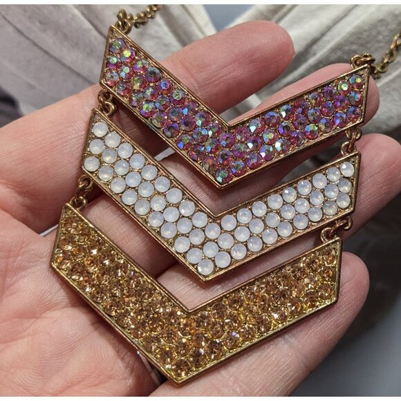 Whimsical Glam Multi Chevron Rhinestone Pendant Necklace - Picture 5 of 8